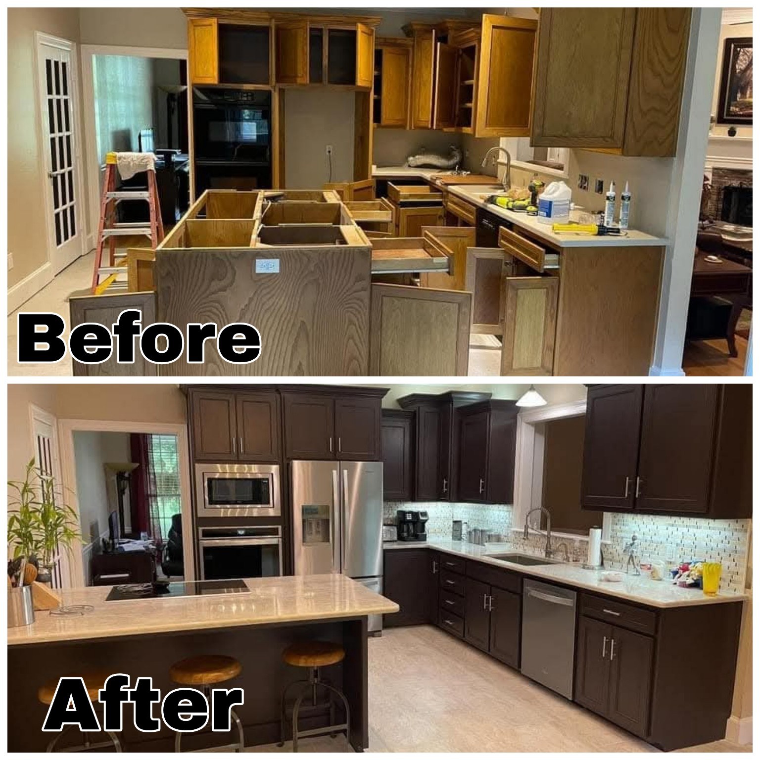 Kitchen remodel before and after by Off The Wall Remodeling